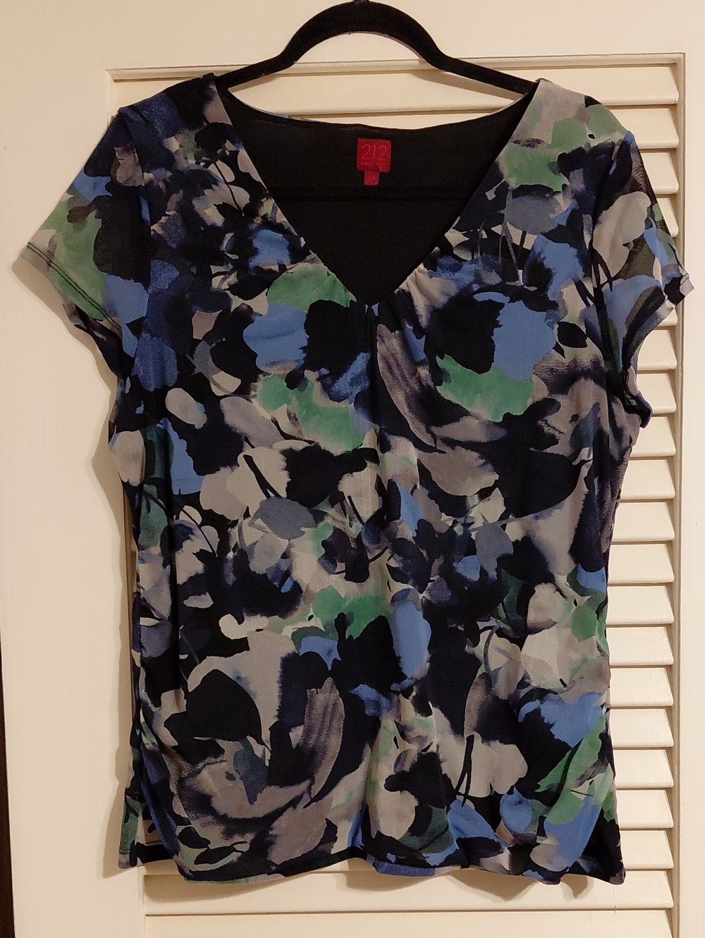 212 Collection Size XL Abstract Watercolor-Style Mesh Short Sleeve Blouse